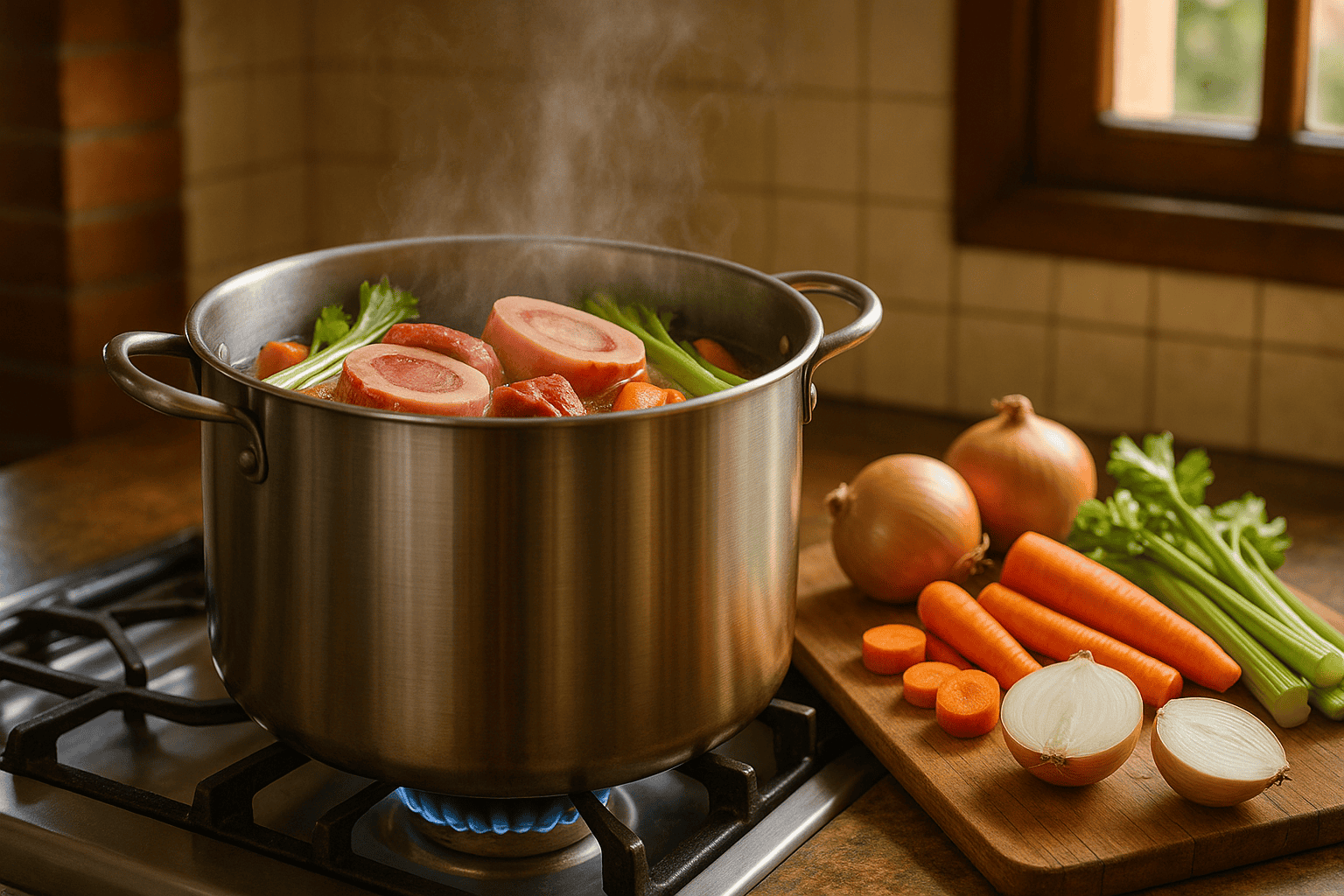 caldo de ossos na panela comum